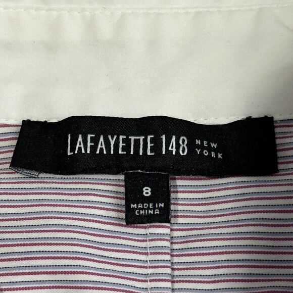 Lafayette 148 New York Sleeveless Button Down Striped polo shirt Size 8 - Picture 4 of 8